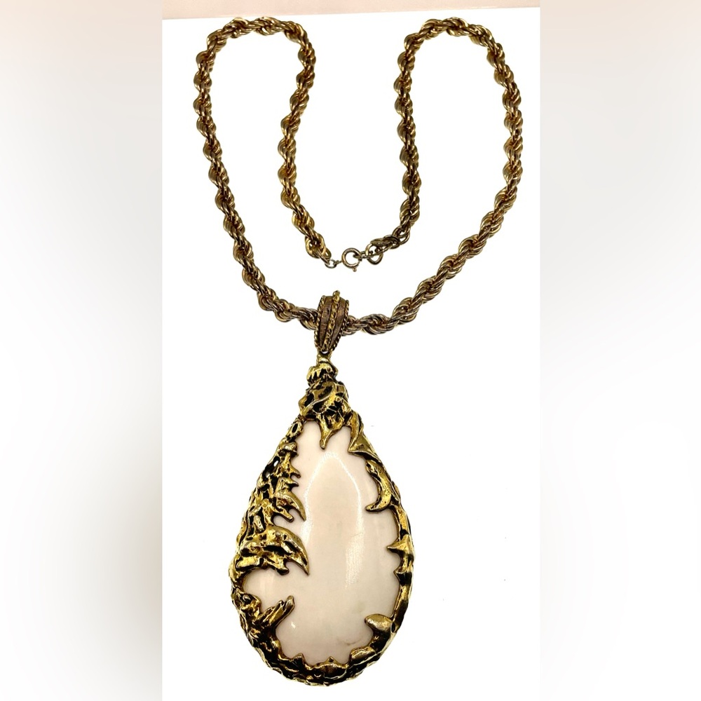 Vintage 1960s Love Witch Necklace Large Teardrop Pendant Statement Brutalist - Picture 8 of 10